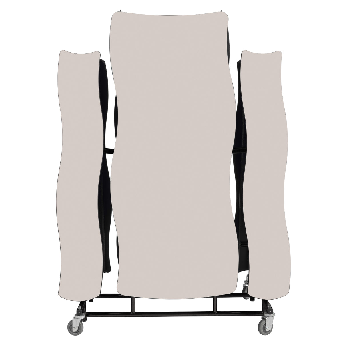 Mobile Cafeteria Table with Benches, 12' Swerve, Plywood Core, Vinyl T-Mold Edge, Textured Black Frame