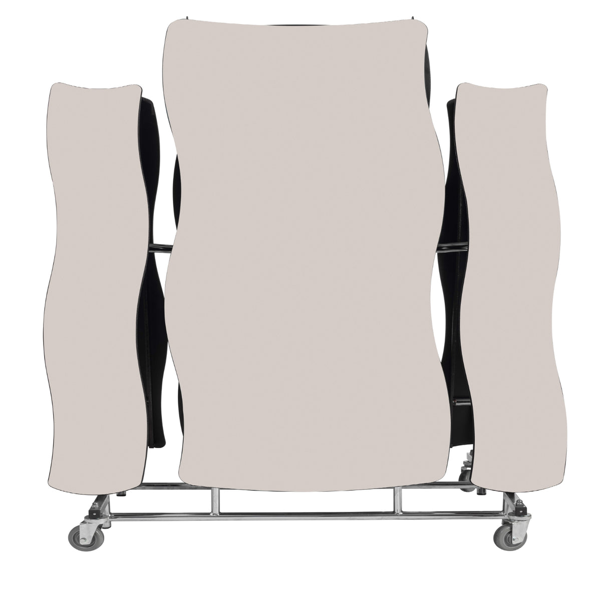 Mobile Cafeteria Table with Benches, 8' Swerve, MDF Core, Black ProtectEdge, Chrome Frame