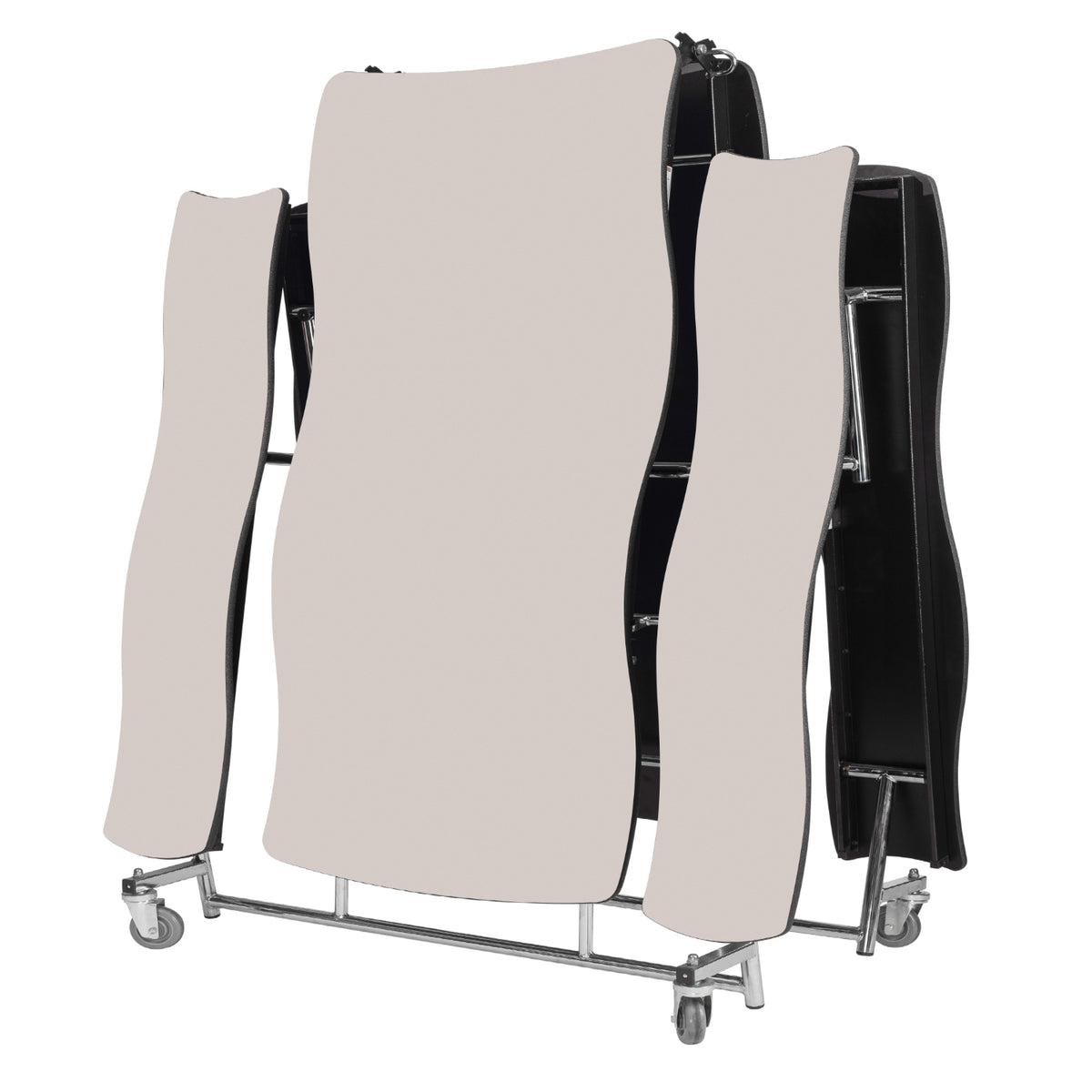 Mobile Cafeteria Table with Benches, 8' Swerve, MDF Core, Black ProtectEdge, Chrome Frame