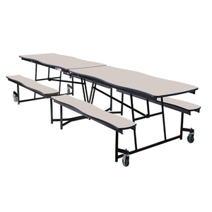 Mobile Cafeteria Table with Benches, 8' Swerve, MDF Core, Black ProtectEdge, Textured Black Frame