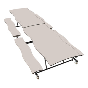 Mobile Cafeteria Table with Benches, 8' Swerve, MDF Core, Black ProtectEdge, Textured Black Frame