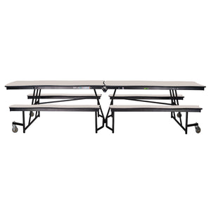 Mobile Cafeteria Table with Benches, 8' Swerve, MDF Core, Black ProtectEdge, Textured Black Frame