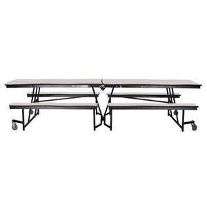 Mobile Cafeteria Table with Benches, 8' Swerve, Particleboard Core, Vinyl T-Mold Edge, Textured Black Frame