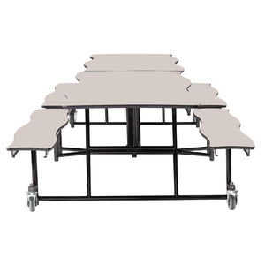 Mobile Cafeteria Table with Benches, 8' Swerve, Plywood Core, Vinyl T-Mold Edge, Textured Black Frame
