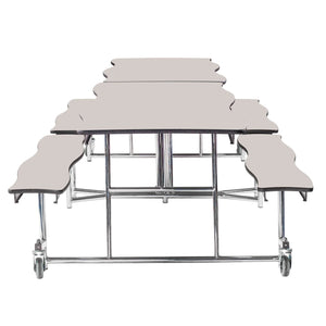 Mobile Cafeteria Table with Benches, 8' Swerve, MDF Core, Black ProtectEdge, Chrome Frame