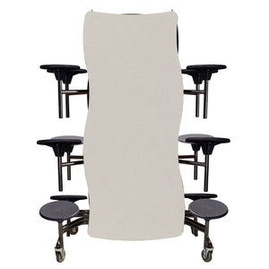 Mobile Cafeteria Table with 12 Stools, 12' Swerve, MDF Core, Black ProtectEdge, Textured Black Frame