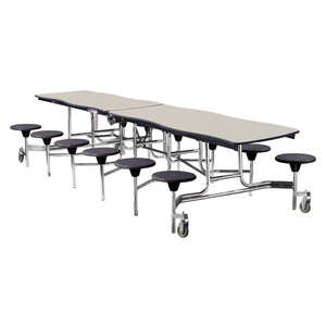 Mobile Cafeteria Table with 12 Stools, 12' Swerve, Particleboard Core, Vinyl T-Mold Edge, Chrome Frame