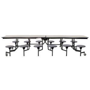 Mobile Cafeteria Table with 12 Stools, 12' Swerve, Particleboard Core, Vinyl T-Mold Edge, Textured Black Frame