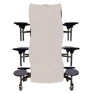 Mobile Cafeteria Table with 12 Stools, 12' Swerve, Particleboard Core, Vinyl T-Mold Edge, Textured Black Frame