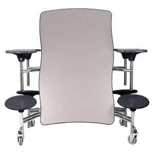 Mobile Cafeteria Table with 8 Stools, 8' Swerve, MDF Core, Black ProtectEdge, Chrome Frame