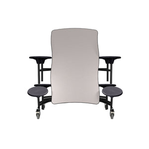 Mobile Cafeteria Table with 8 Stools, 8' Swerve, MDF Core, Black ProtectEdge, Textured Black Frame