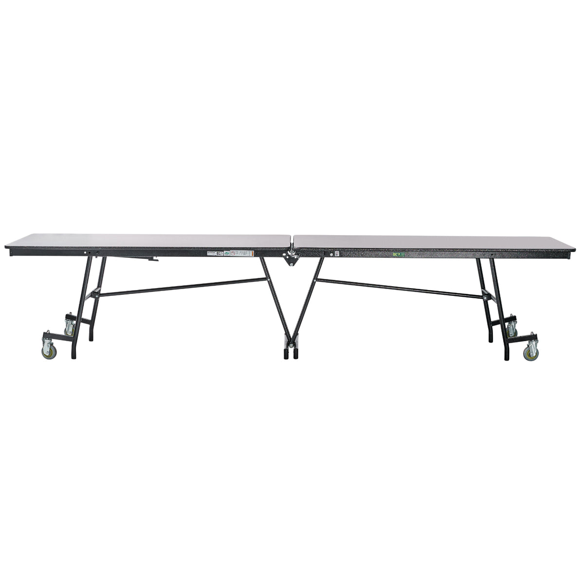 Quick Ship Mobile Shape Cafeteria Table, 12' Rectangle, MDF Core, ProtectEdge, Textured Black Frame, Grey Nebula Top