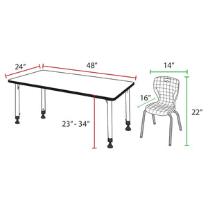 Kee Classroom Table and Chair Package, Kee 48" x 24" Rectangular Adjustable Height Table with 2 Andy 12" Stack Chairs