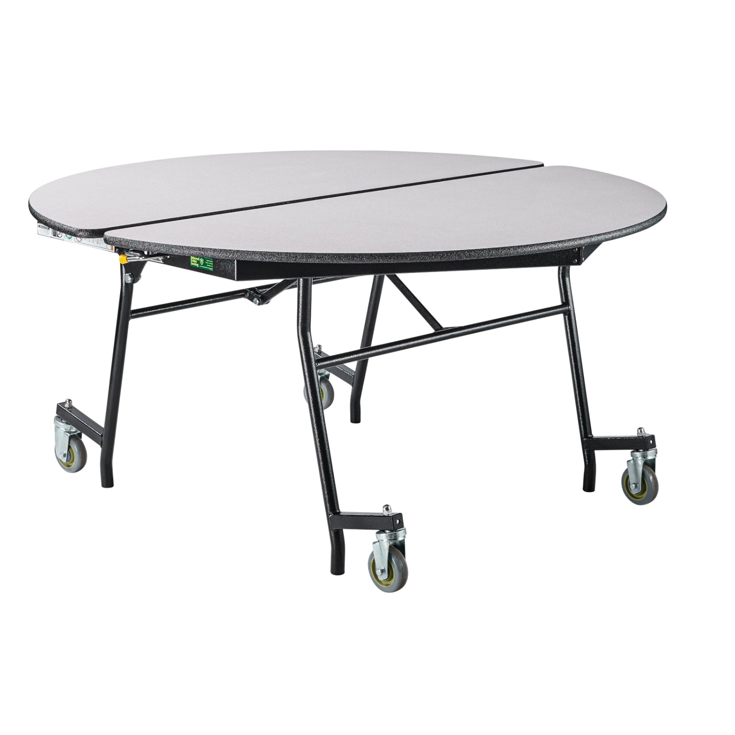 Quick Ship Mobile Shape Cafeteria Table, 60" Round, MDF Core, ProtectEdge, Textured Black Frame, Grey Nebula Top