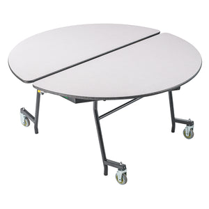 Quick Ship Mobile Shape Cafeteria Table, 60" Round, MDF Core, ProtectEdge, Textured Black Frame, Grey Nebula Top