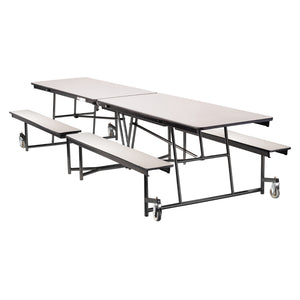 Quick Ship Mobile Cafeteria Table with Benches, 12'L, MDF Core, ProtectEdge, Textured Black Frame, Grey Nebula Top and Benches