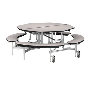 Mobile Cafeteria Table with Benches, 60" Octagon, MDF Core, Black ProtectEdge, Chrome Frame