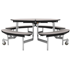 Mobile Cafeteria Table with Benches, 60" Octagon, Particleboard Core, Vinyl T-Mold Edge, Chrome Frame
