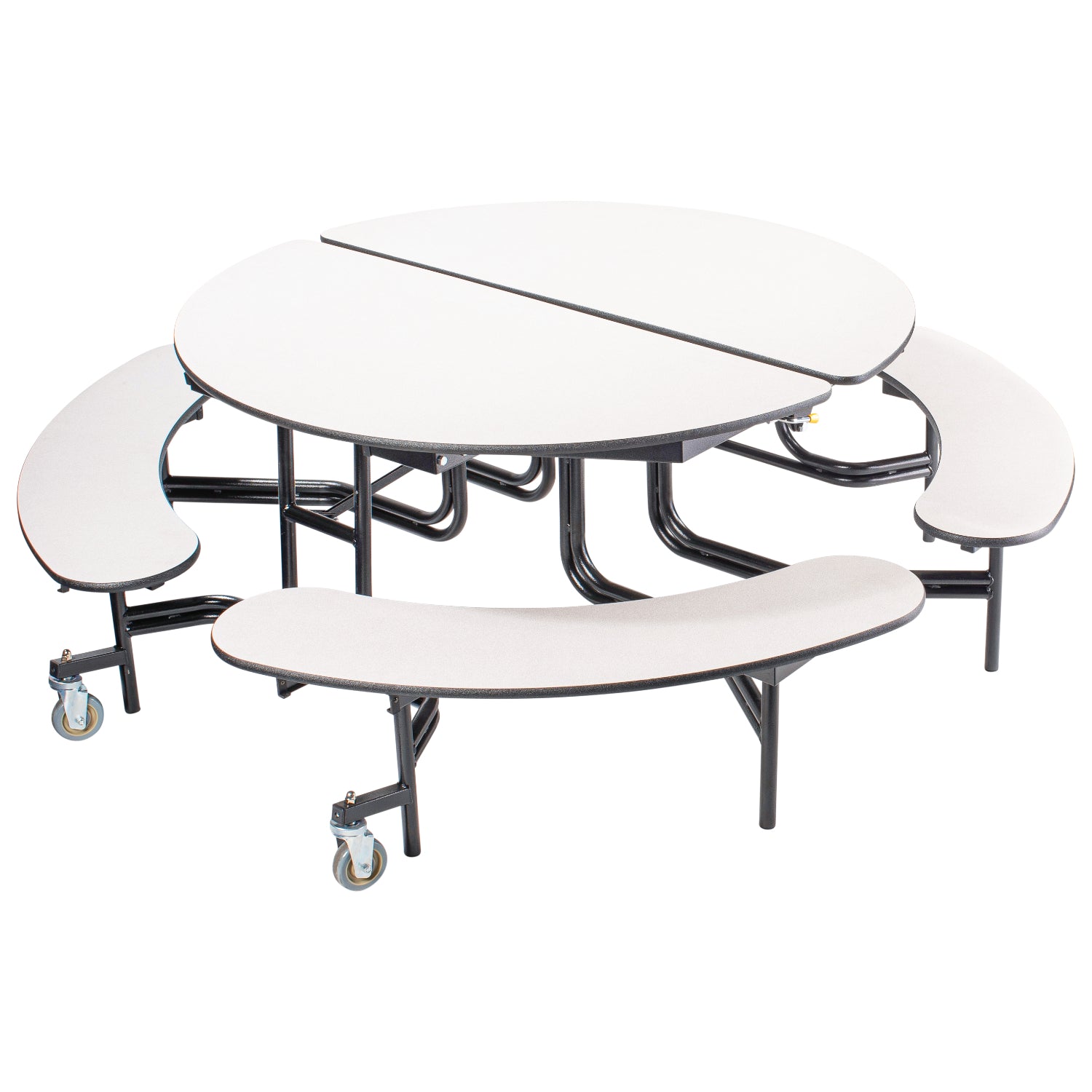 National Public Seating Mobile Cafeteria Table with Benches, 60" Round, MDF Core, ProtectEdge, Black Frame, Grey Nebula Laminate