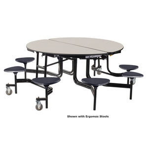 National Public Seating Mobile Cafeteria Table with 8 Stools, 60" Round, MDF Core, ProtectEdge, Black Frame, Grey Nebula Laminate