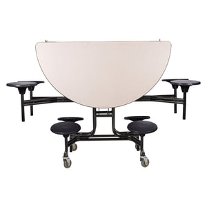 Quick Ship Mobile Cafeteria Table with 8 Stools, 60" Round, MDF Core, ProtectEdge, Textured Black Frame , Grey Nebula Top