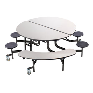 Mobile Combo Cafeteria Table, 60" Round with Stools and Benches, Particleboard Core, Vinyl T-Mold Edge, Textured Black Frame