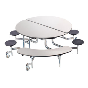 Mobile Combo Cafeteria Table, 60" Round with Stools and Benches, Plywood Core, Vinyl T-Mold Edge, Chrome Frame