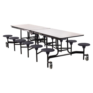 Mobile Cafeteria Table with 12 Stools, 10'L Rectangular, MDF Core, Black ProtectEdge, Textured Black Frame