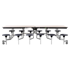 Mobile Cafeteria Table with 12 Stools, 10'L Rectangular, Particleboard Core, Vinyl T-Mold Edge, Chrome Frame