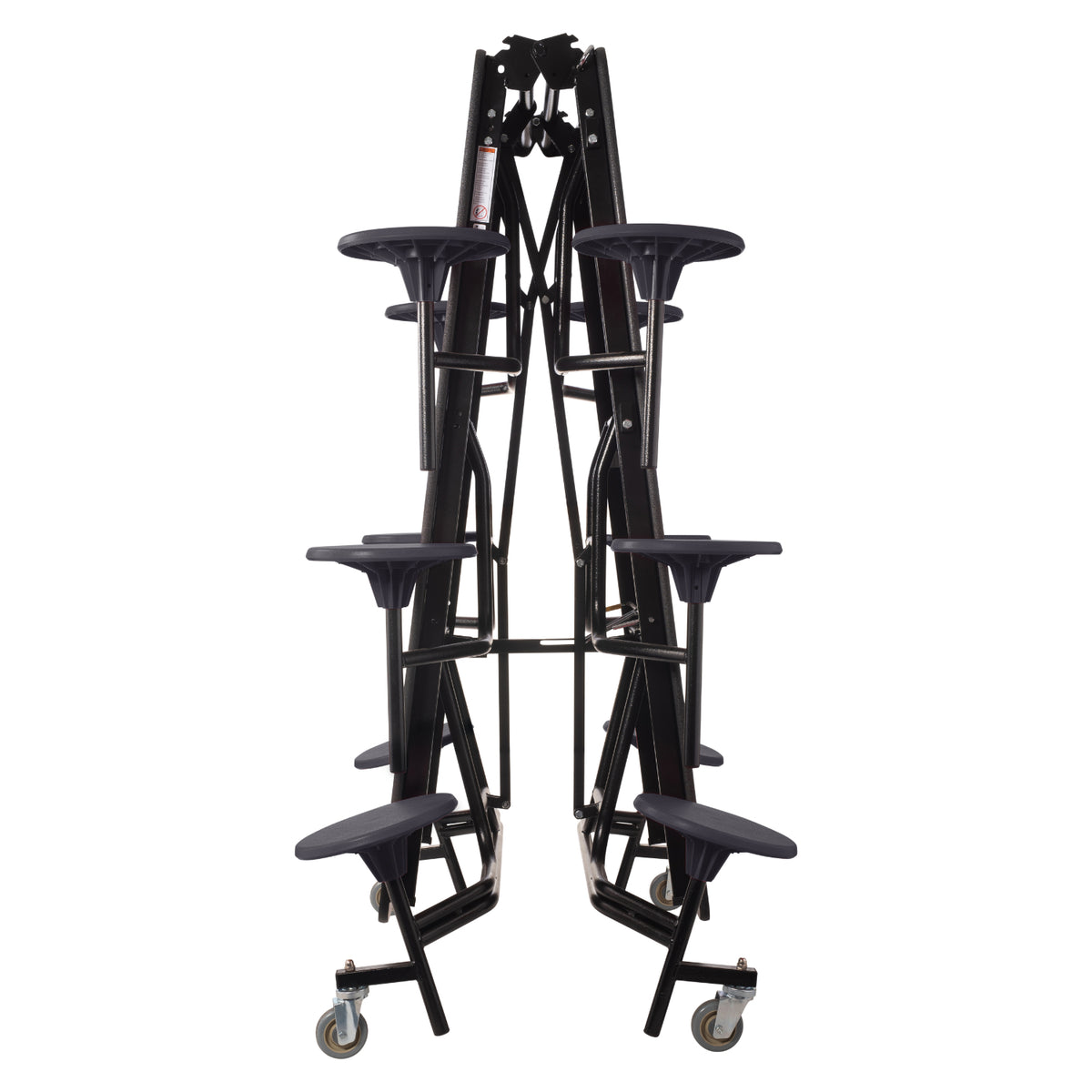 Mobile Cafeteria Table with 12 Stools, 10'L Rectangular, Particleboard Core, Vinyl T-Mold Edge, Textured Black Frame