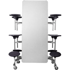 Mobile Cafeteria Table with 12 Stools, 12'L Rectangular, Particleboard Core, Vinyl T-Mold Edge, Chrome Frame