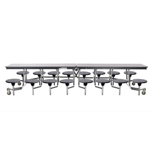 Mobile Cafeteria Table with 16 Stools, 12'L Rectangular, MDF Core, Black ProtectEdge, Chrome Frame