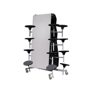 Mobile Cafeteria Table with 16 Stools, 12'L Rectangular, Particleboard Core, Vinyl T-Mold Edge, Chrome Frame