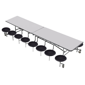 Mobile Cafeteria Table with 16 Stools, 12'L Rectangular, Plywood Core, Vinyl T-Mold Edge, Chrome Frame