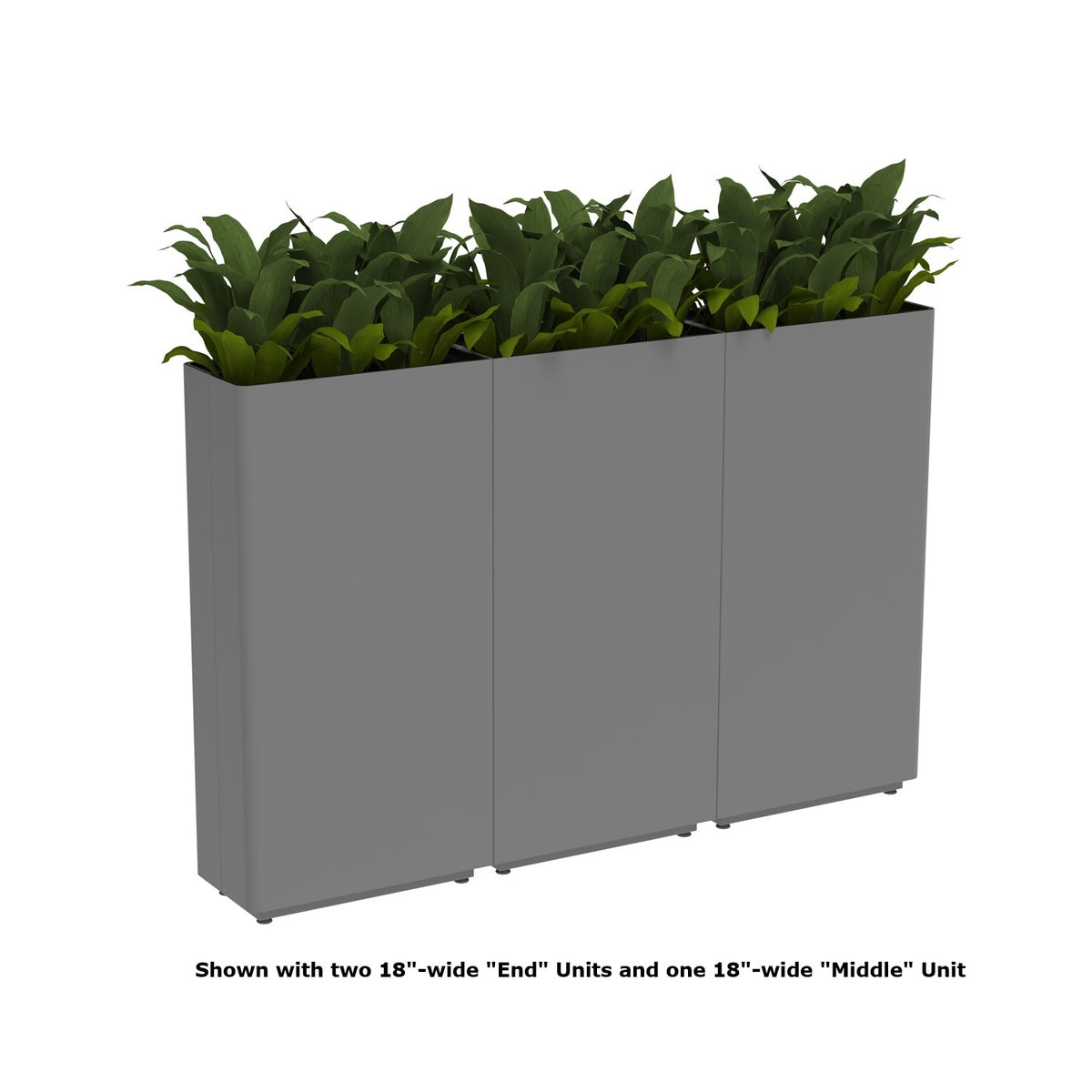 KASKAD® RUN Indoor Painted Steel Rectangular Planter, Middle Unit, 18" W x 9" D x 36" H