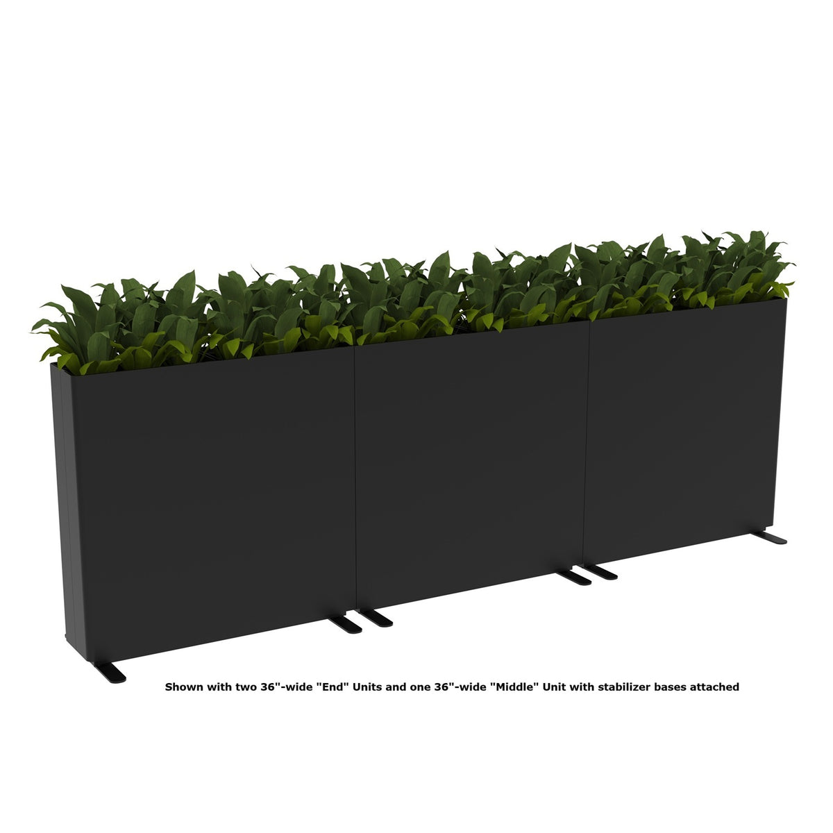 KASKAD® RUN Indoor Painted Steel Rectangular Planter, Middle Unit, 36" W x 9" D x 36" H