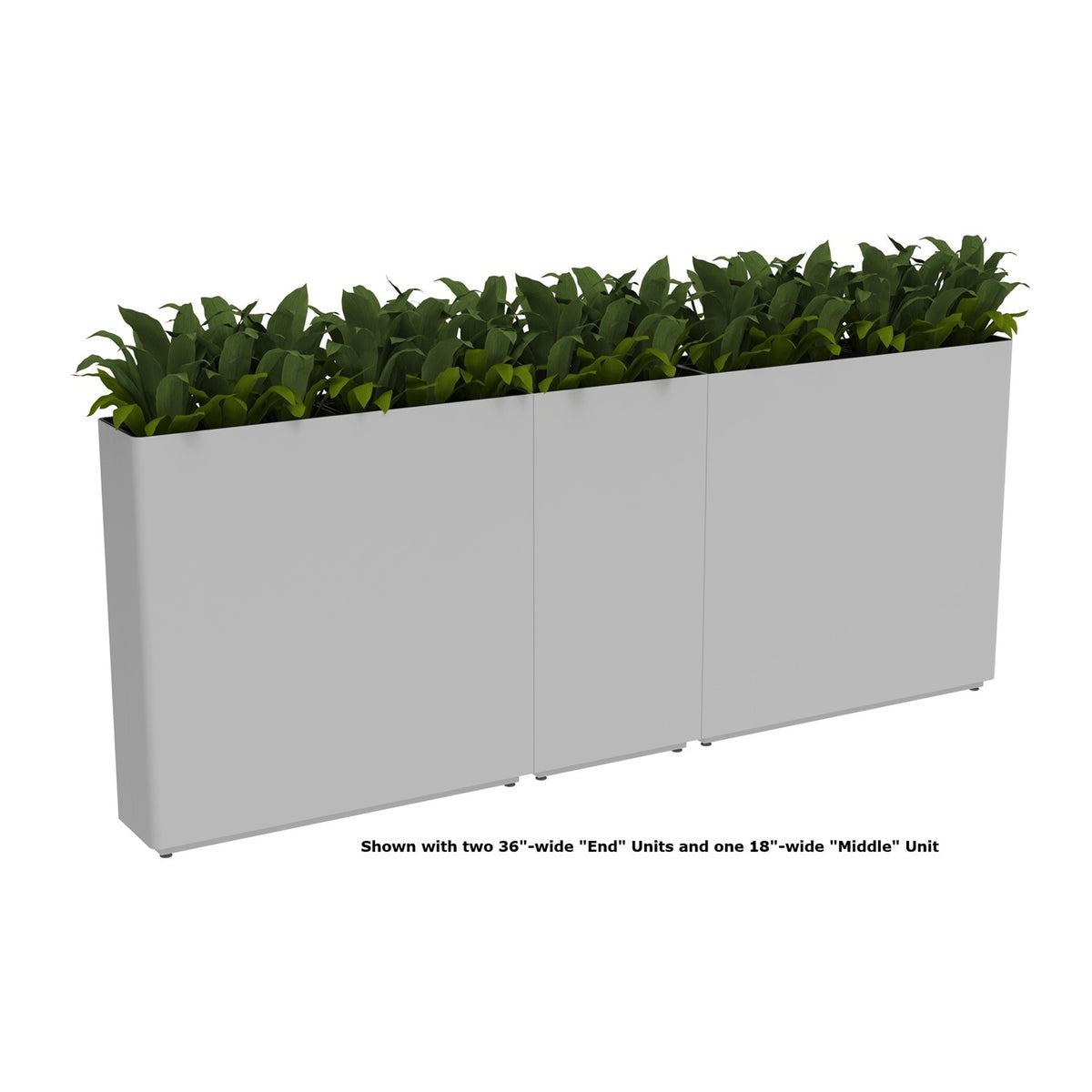 KASKAD® RUN Indoor Painted Steel Rectangular Planter, End Unit, 18" W x 9" D x 36" H