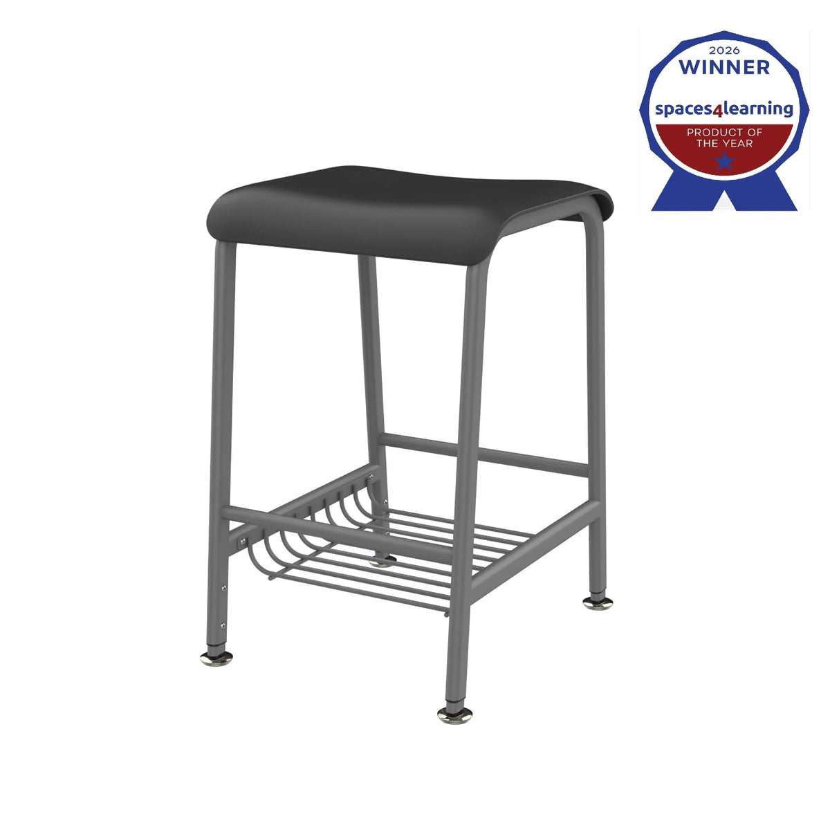 Minute Stool, 24" - 30" Seat Height, Black Seat with Grey Frame