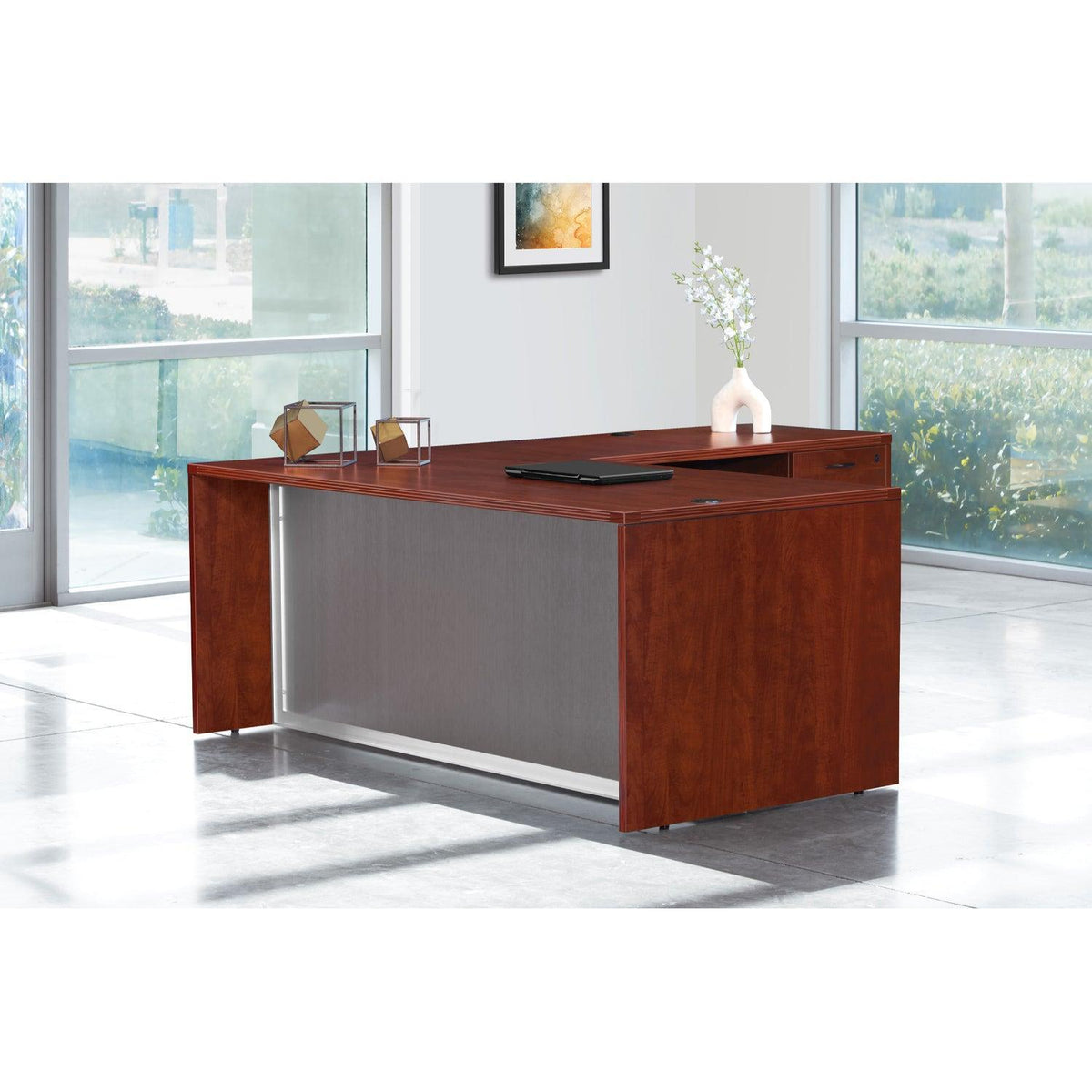 Napa L-Shape Desk with Glass Modesty Panel, 71" x 84" x 29" H