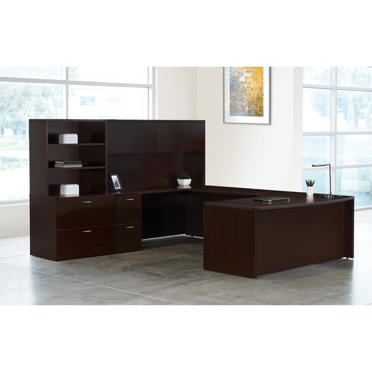 Napa Left U Shape with Corner Desk, Hutch and Storage, 107" x 107"