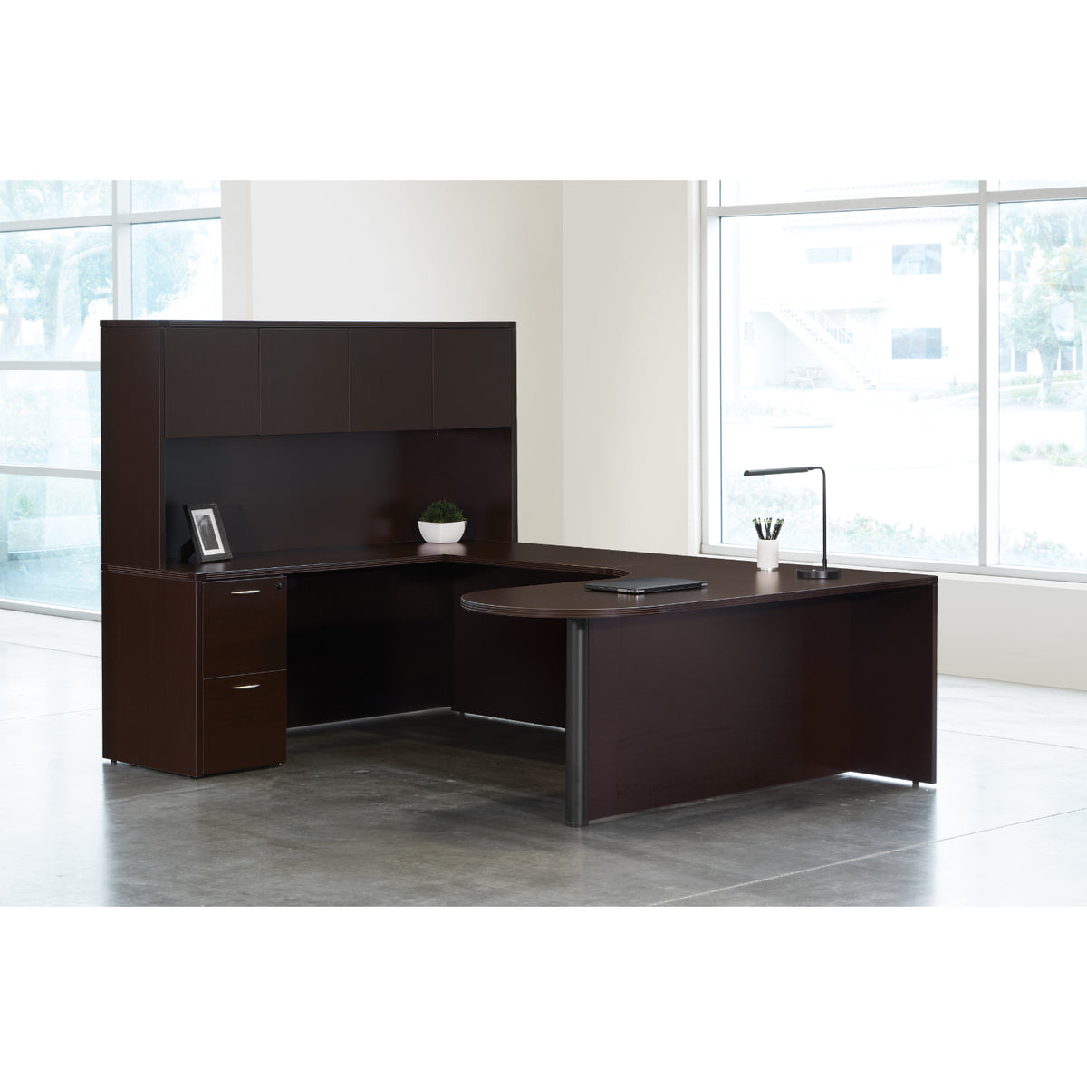 Napa U Shape with Left Computer Corner Bullet Desk and Hutch, 71" x 101"