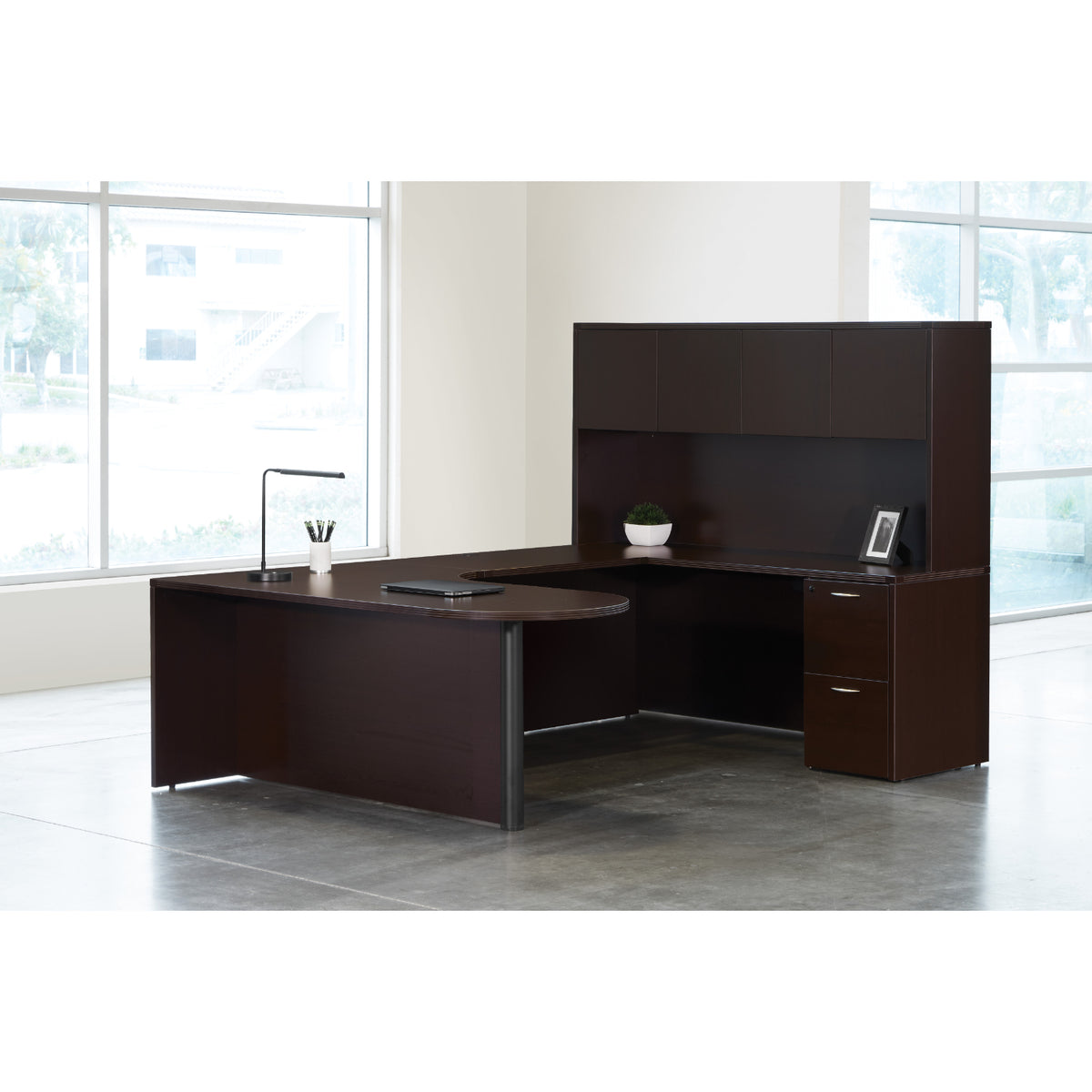 Napa U Shape with Right Computer Corner Bullet Desk and Hutch, 71" x 101"