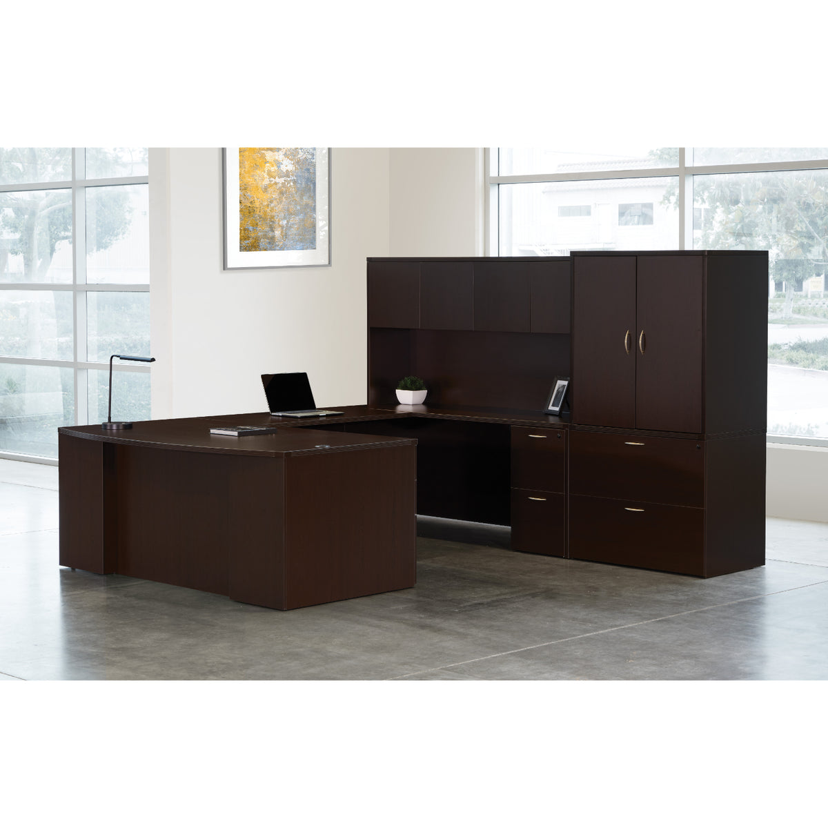 Napa StepFront U-Shape with Hutch and File Storage, 107” x 112”
