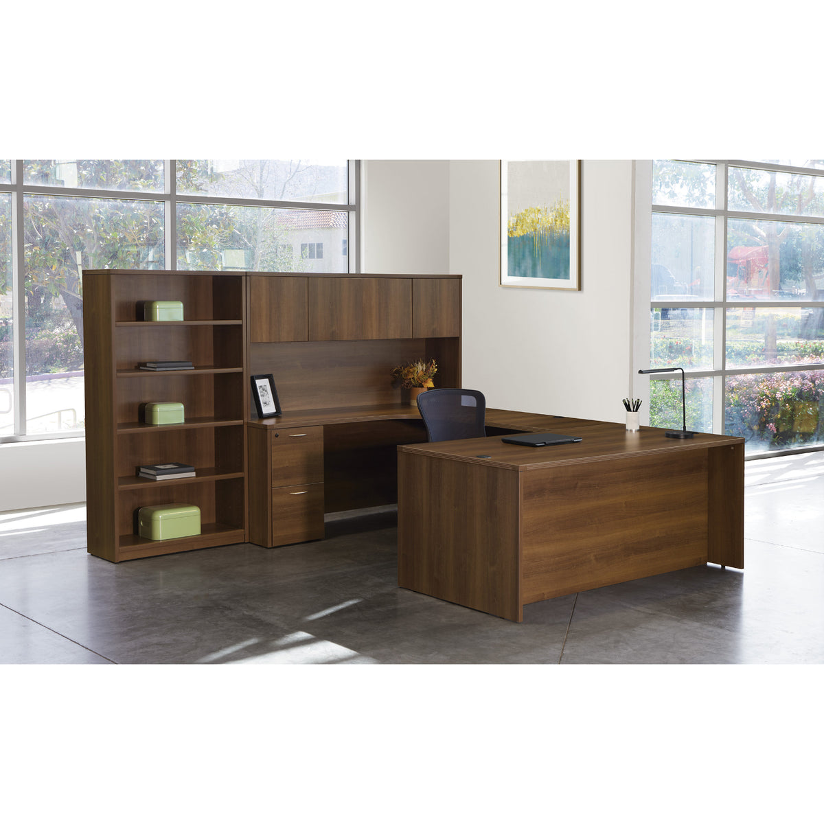 Napa Left U Shape Desk with Hutch and Bookcase, 107" x 107"
