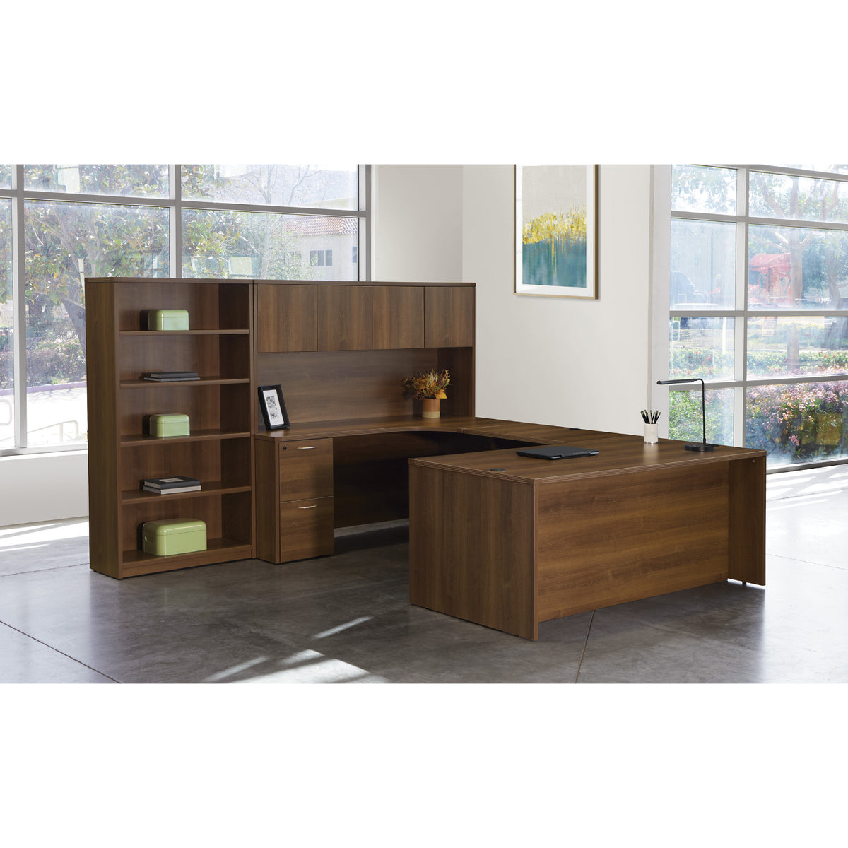 Napa Left U Shape Desk with Hutch and Bookcase, 107" x 107"