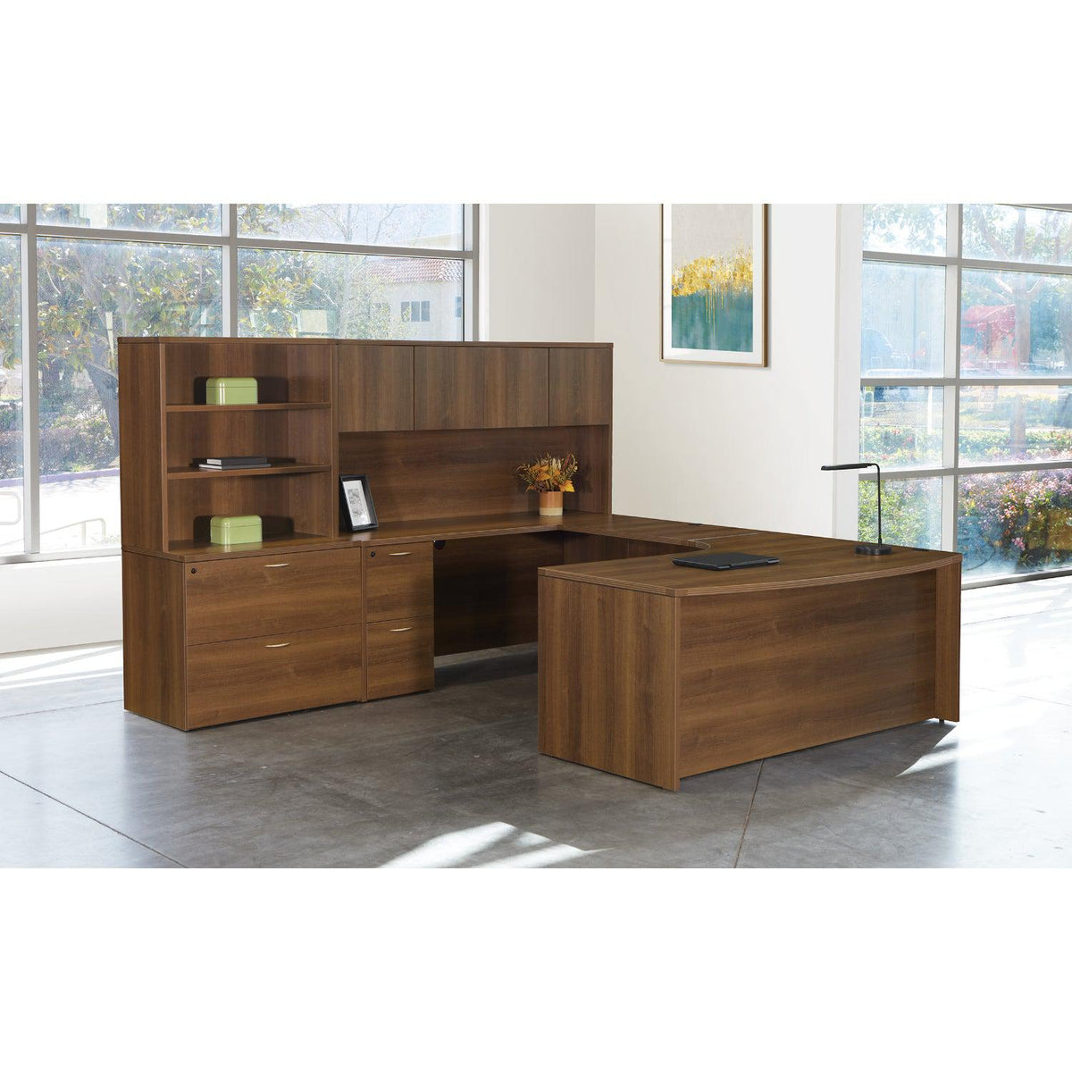 Napa Left U Shape with Corner Desk, Hutch and Storage, 107" x 107"