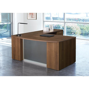 Napa StepFront L Shape with Bow Top Desk and Glass Modesty Panel, 71” x 88”