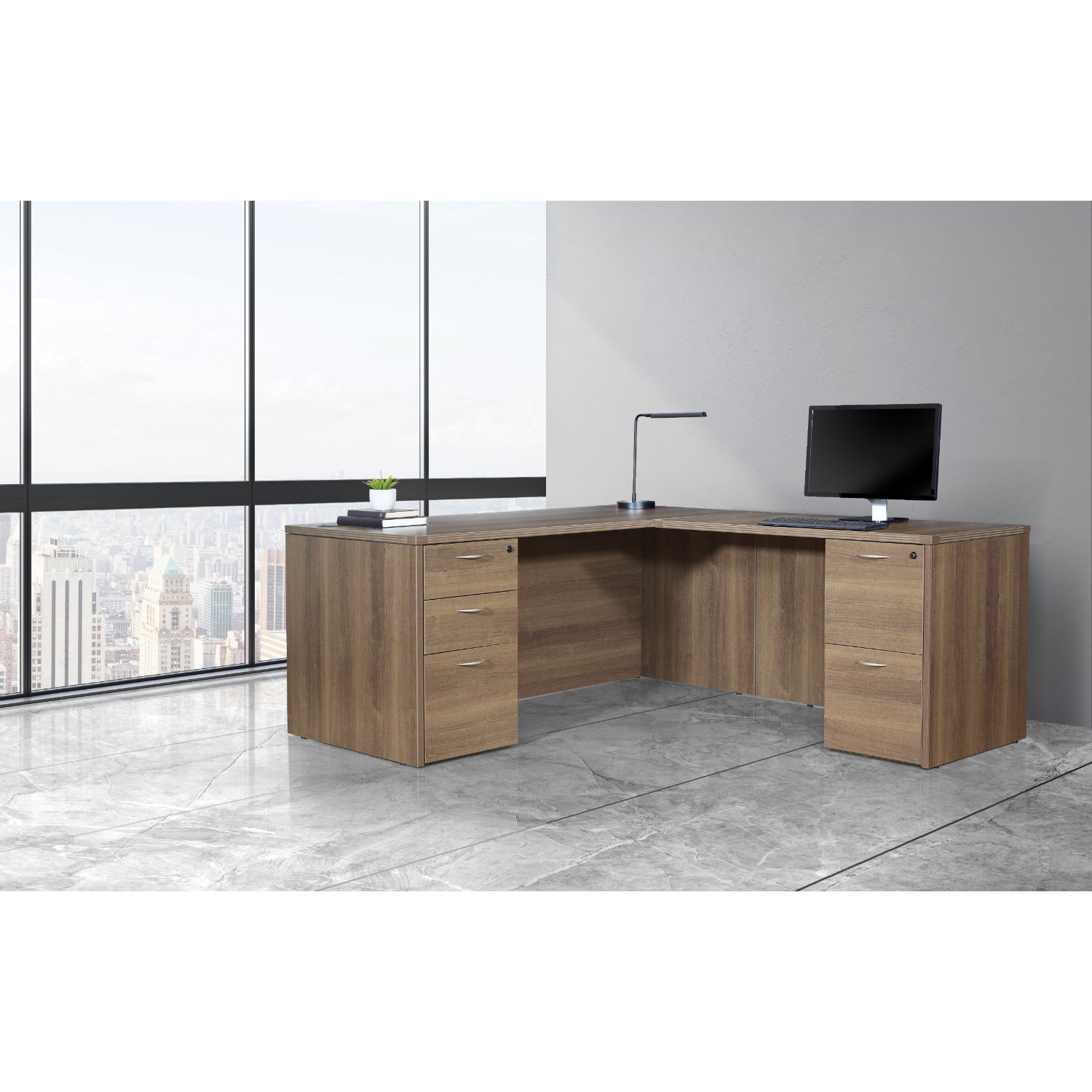 L Shaped Gaming Desk, 66 Home Office Desk with File Drawer