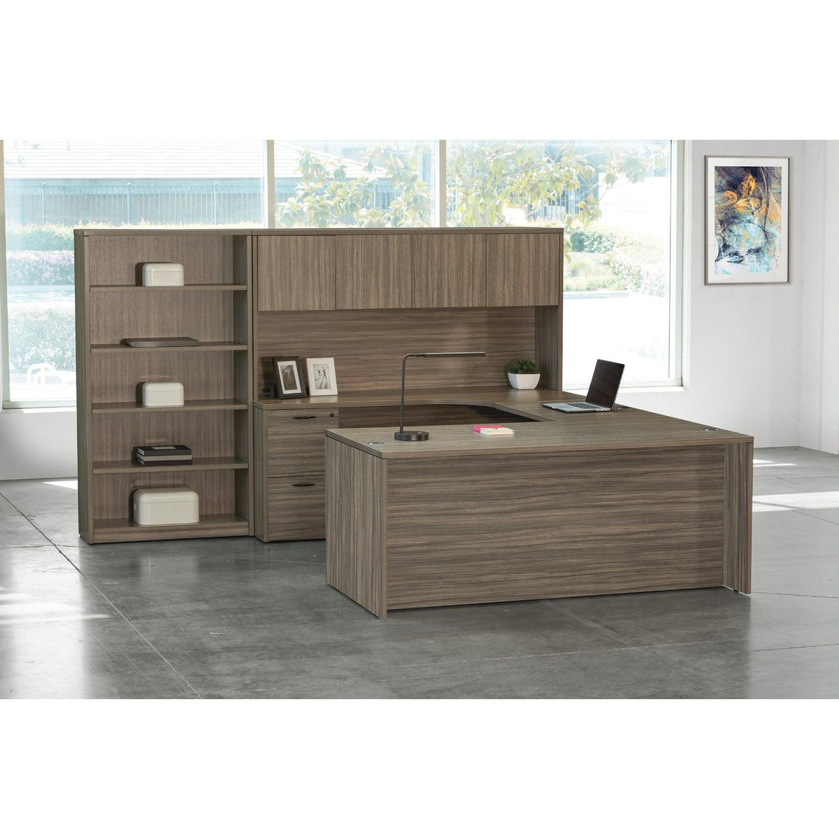 Napa Left U Shape Desk with Hutch and Bookcase, 107" x 107"