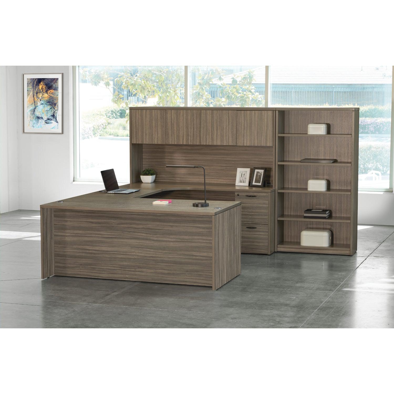 Napa Right U Shape Desk with Hutch and Bookcase, 107" x 107"